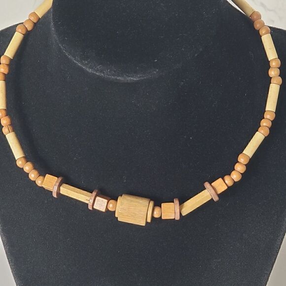 VINTAGE ARTISAN Wooden Bead Minimalist Necklace - Picture 2 of 7
